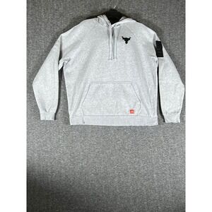 Under‎ Armour Project Rock Fleece Hoodie Light Gray Loose Fit Men's LG